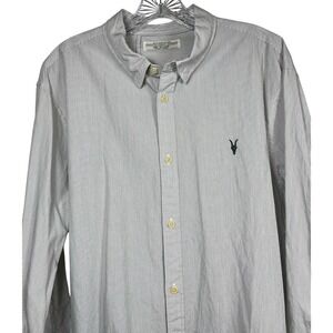 ALLSAINTS XL Men's Redondo LS Shirt Hidden Button Down Logo White & Gray Stripe